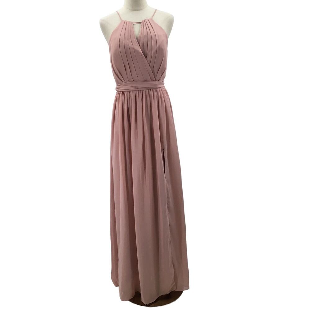 BRIDESMAID SZ 6 M Pink Sleeveless keyhole halter pleated formal dress NEW B26